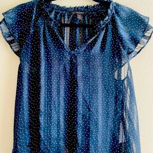 Banana Republic Woman's Blue Polka Dot Sheer Print Top Size Petite SP